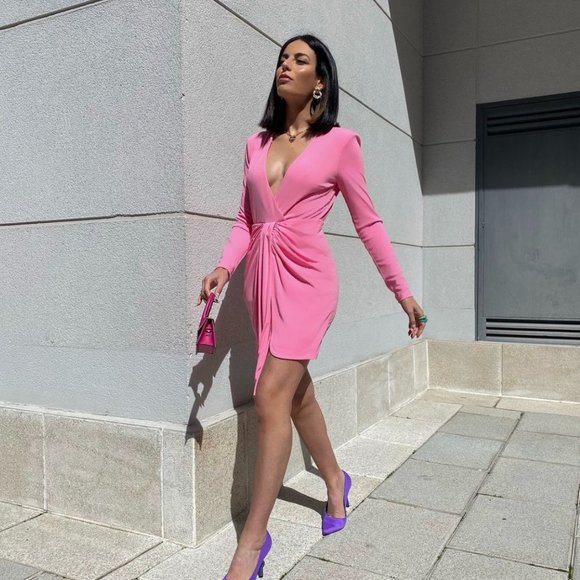 Dresses & Skirts - NWT_ZARA WOMAN SS22 DRAPED KNOTTED DRESS PINK SHOULDER PADS 2780/636_ALL SIZES